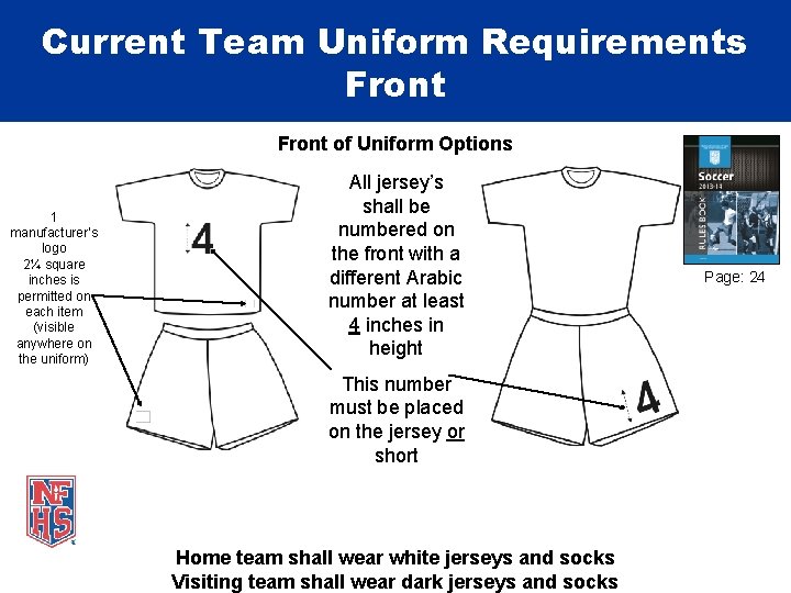 Current Team Uniform Requirements Front of Uniform Options 1 manufacturer’s logo 2¼ square inches