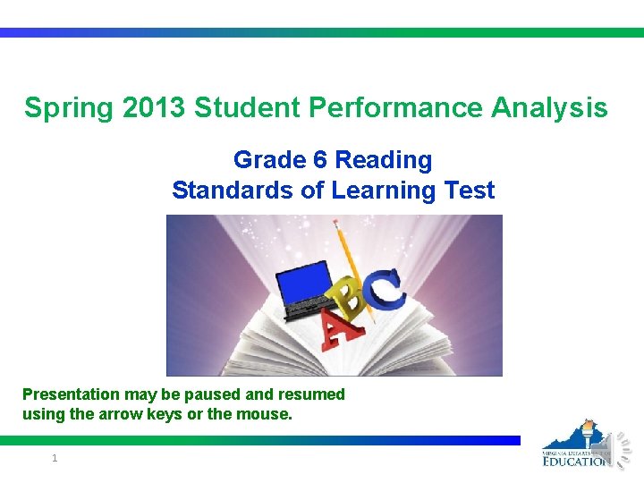 Spring 2013 Student Performance Analysis Grade 6 Reading Standards of Learning Test Presentation may