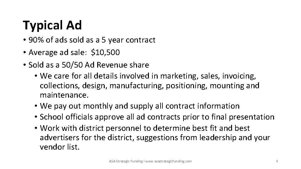 Typical Ad • 90% of ads sold as a 5 year contract • Average
