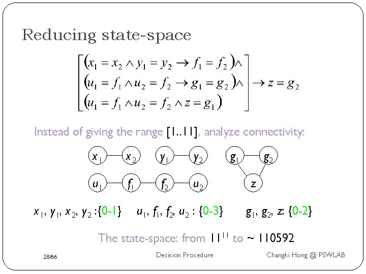 Reducing state-space Instead of giving the range [1. . 11], analyze connectivity: x 1