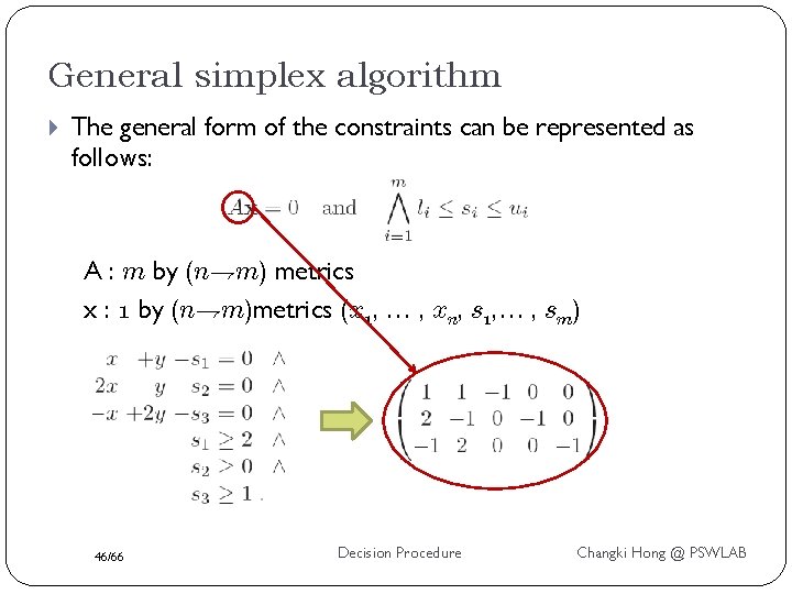 General simplex algorithm The general form of the constraints can be represented as follows: