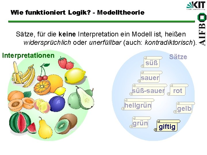 Wie funktioniert Logik? - Modelltheorie Sätze, für die keine Interpretation ein Modell ist, heißen