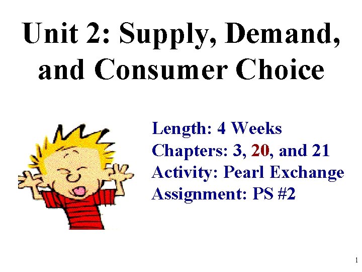 Unit 2: Supply, Demand, and Consumer Choice Length: 4 Weeks Chapters: 3, 20, and