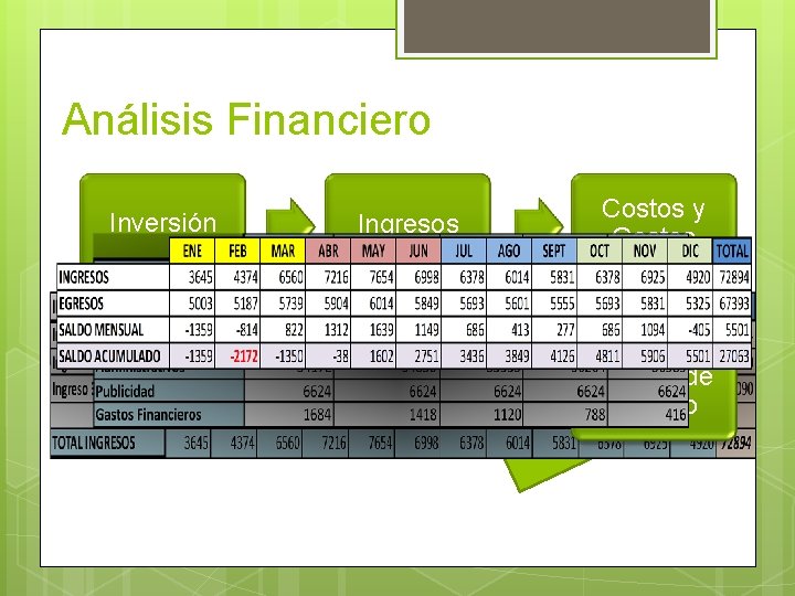 Análisis Financiero Inversión Costos y Gastos Ingresos a Tas ntode Capital e i im