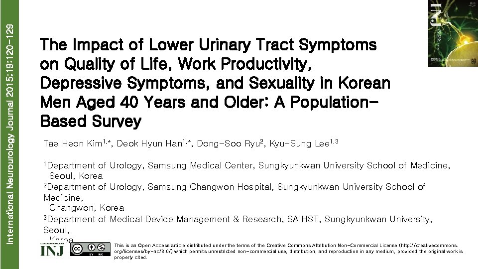 International Neurourology Journal 2015; 19: 120 -129 The Impact of Lower Urinary Tract Symptoms