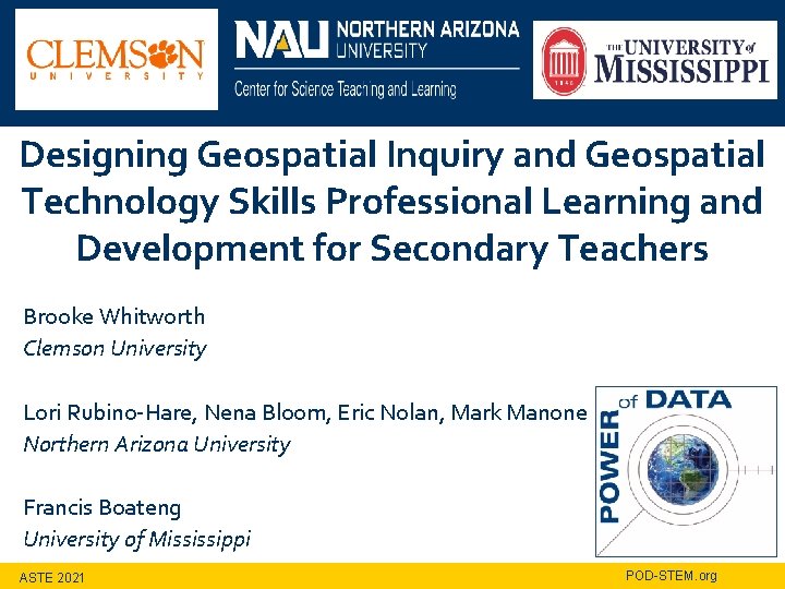 Designing Geospatial Inquiry and Geospatial Technology Skills Professional