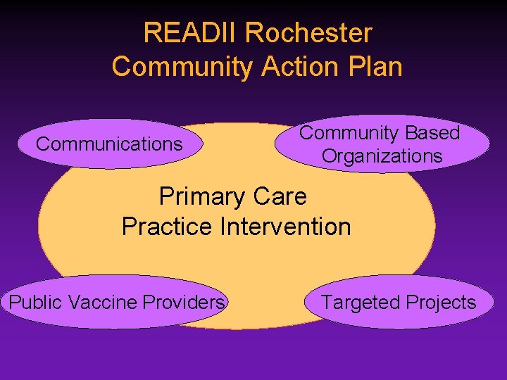 READII Rochester Community Action Plan Communications Community Based Organizations Primary Care Practice Intervention Public