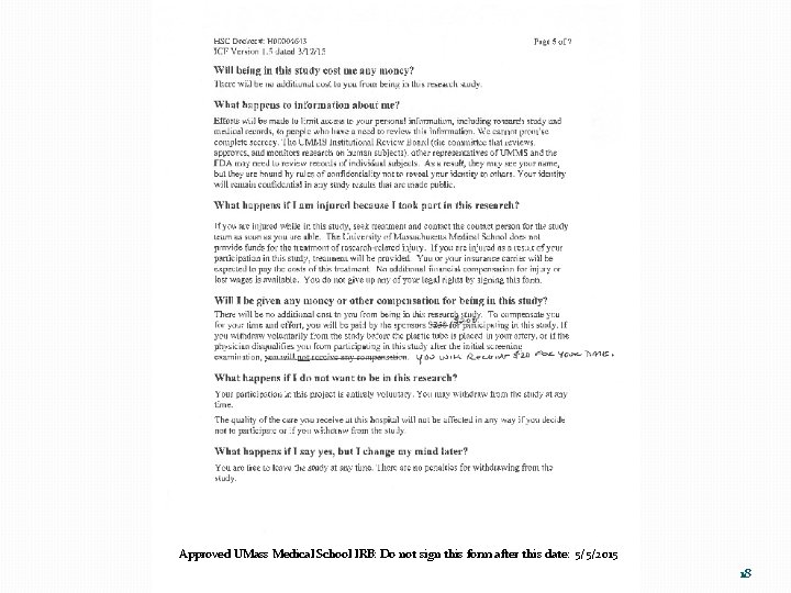 Approved UMass Medical School IRB: Do not sign this form after this date: 5/5/2015
