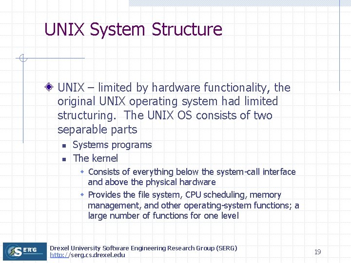 UNIX System Structure UNIX – limited by hardware functionality, the original UNIX operating system