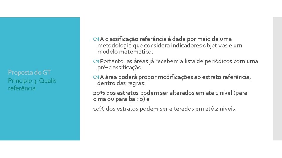 Proposta do GT Princípio 3. Qualis referência A classificação referência é dada por meio