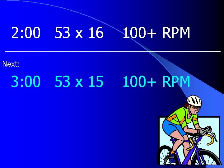 2: 00 53 x 16 100+ RPM Next: 3: 00 53 x 15 100+