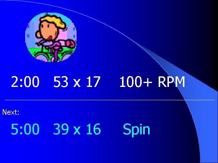 2: 00 53 x 17 100+ RPM Next: 5: 00 39 x 16 Spin