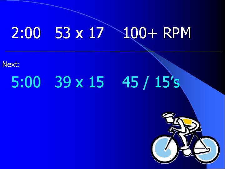 2: 00 53 x 17 100+ RPM Next: 5: 00 39 x 15 45