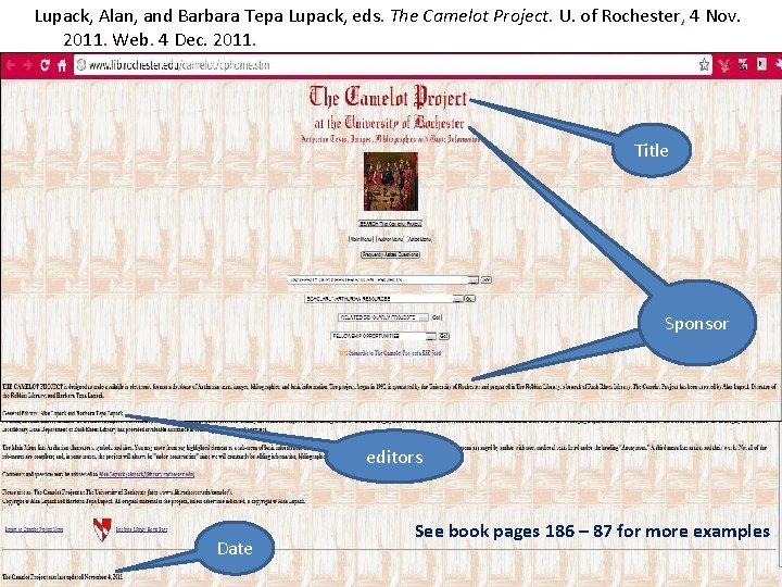 Lupack, Alan, and Barbara Tepa Lupack, eds. The Camelot Project. U. of Rochester, 4