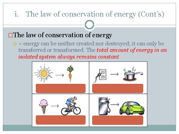 i. The law of conservation of energy (Cont’s) �The law of conservation of energy