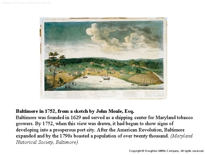 Baltimore in 1752, from a sketch by John Moale, Esq. Baltimore was founded in