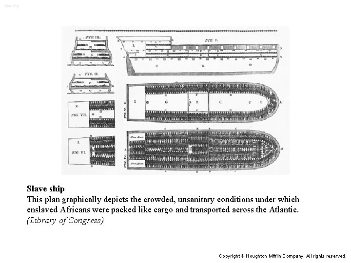 Slave ship This plan graphically depicts the crowded, unsanitary conditions under which enslaved Africans