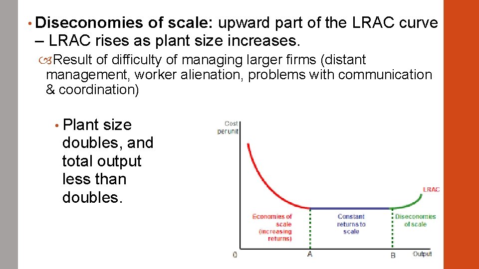  • Diseconomies of scale: upward part of the LRAC curve – LRAC rises