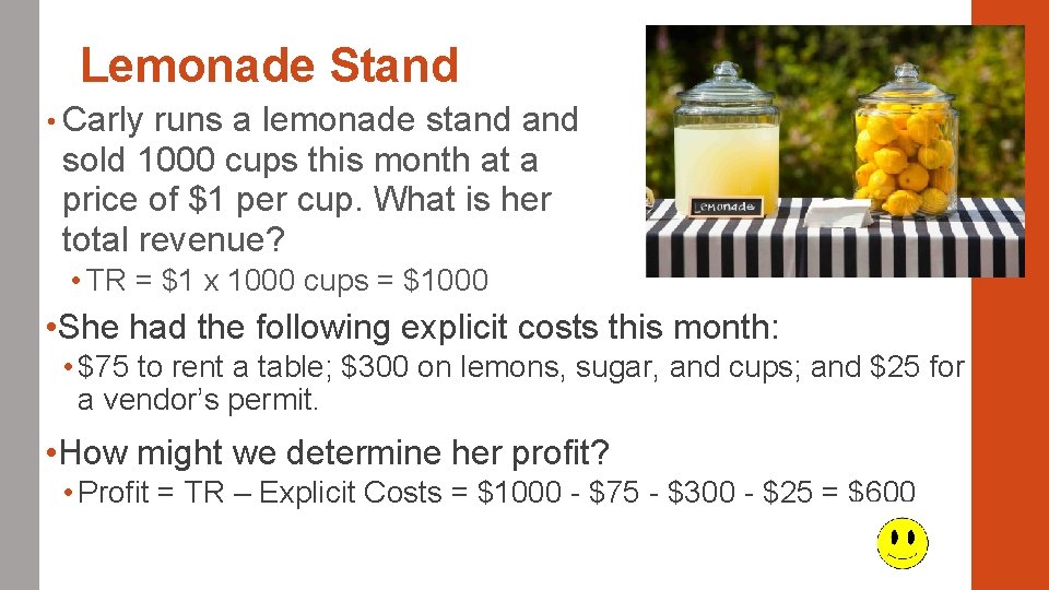 Lemonade Stand • Carly runs a lemonade stand sold 1000 cups this month at