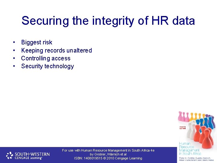 Securing the integrity of HR data • • Biggest risk Keeping records unaltered Controlling
