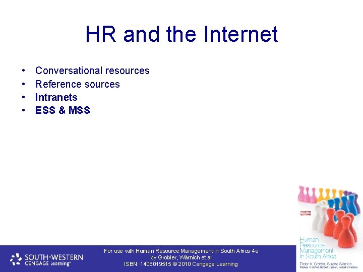 HR and the Internet • • Conversational resources Reference sources Intranets ESS & MSS