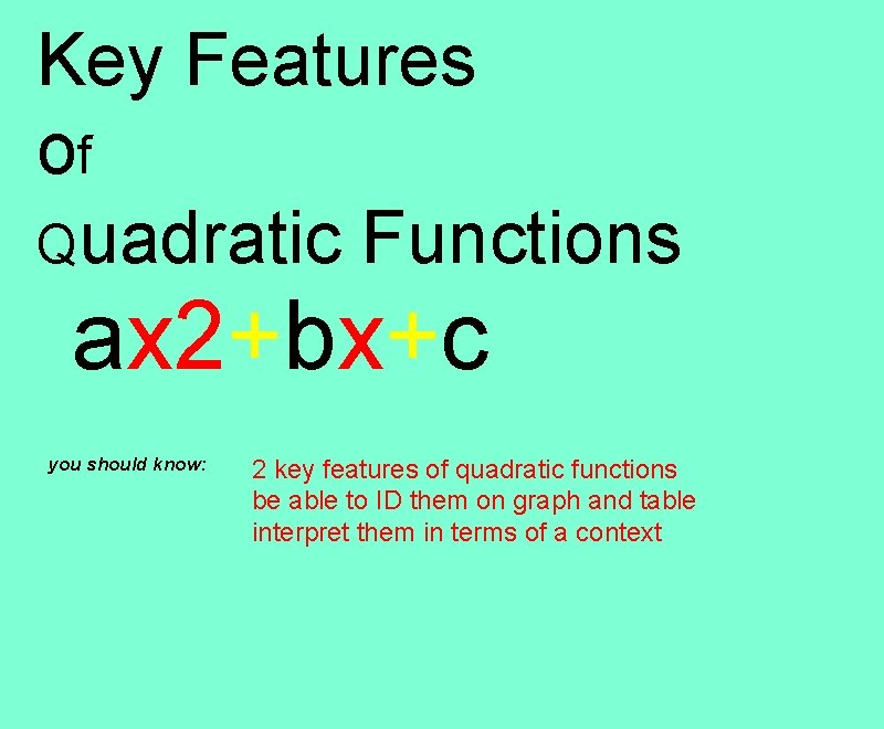 Opener 1 The table for a quadratic function