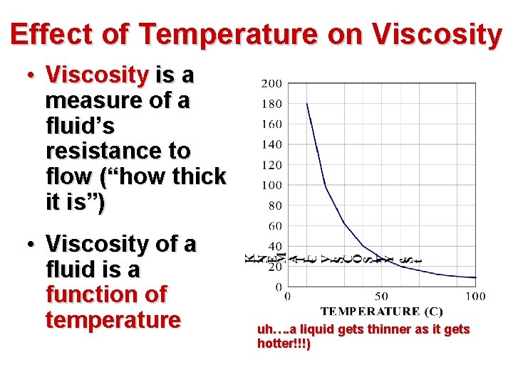 Effect of Temperature on Viscosity • Viscosity is a measure of a fluid’s resistance