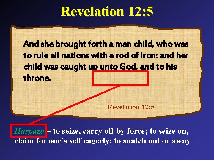 Revelation 12: 5 And she brought forth a man child, who was to rule Revelation 12: 5 And she brought forth a man child, who was to rule