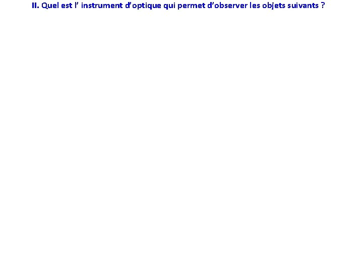 II. Quel est l’ instrument d’optique qui permet d’observer les objets suivants ? G