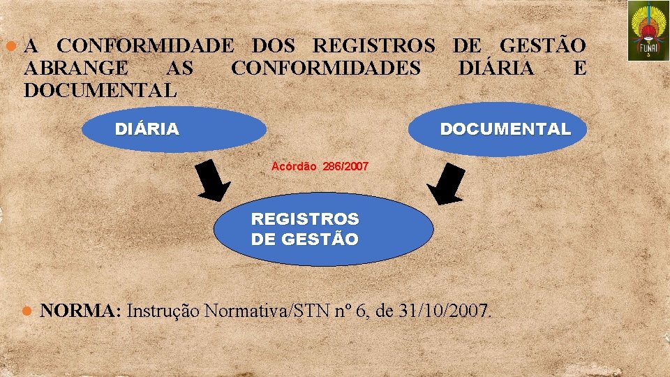 l A CONFORMIDADE DOS REGISTROS DE GESTÃO ABRANGE AS CONFORMIDADES DIÁRIA E DOCUMENTAL DIÁRIA