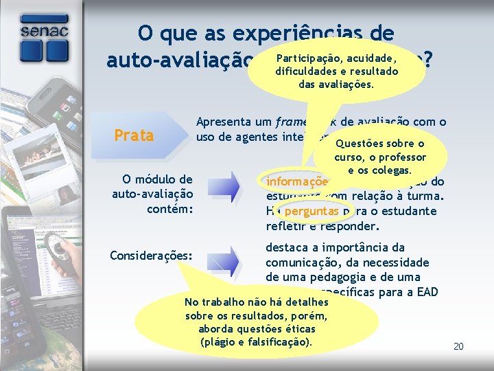 O que as experiências de Participação, acuidade, auto-avaliação na EAD revelam? dificuldades e resultado