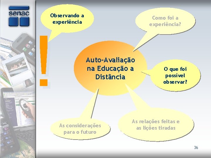 Observando a experiência ! Como foi a experiência? Auto-Avaliação na Educação a Distância As