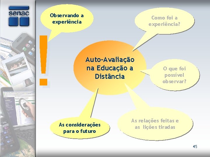 Observando a experiência ! Como foi a experiência? Auto-Avaliação na Educação a Distância As