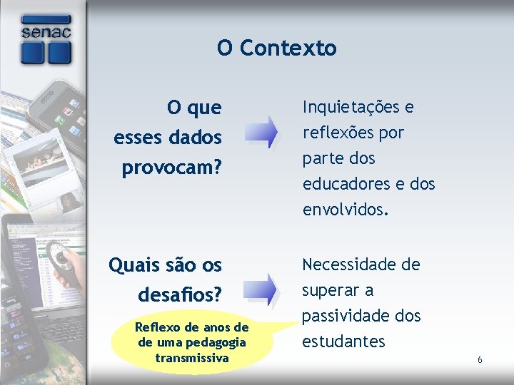 O Contexto O que esses dados provocam? Inquietações e Quais são os desafios? Reflexo