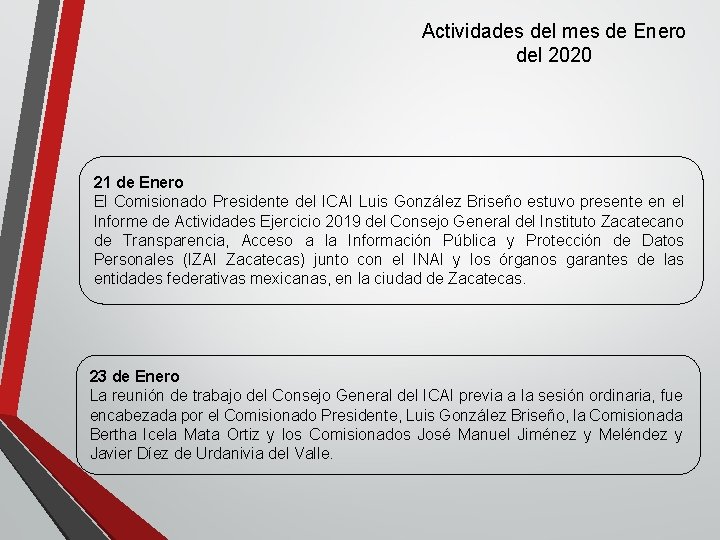 Actividades del mes de Enero del 2020 21 de Enero El Comisionado Presidente del