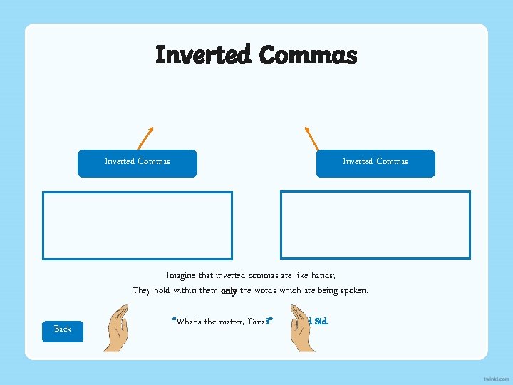 Inverted Commas Imagine that inverted commas are like hands; They hold within them only