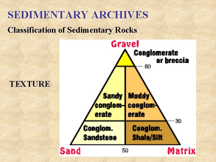 SEDIMENTARY ARCHIVES Classification of Sedimentary Rocks TEXTURE 