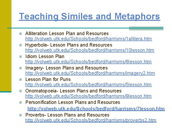 Teaching Similes and Metaphors n Alliteration Lesson Plan and Resources n n n n