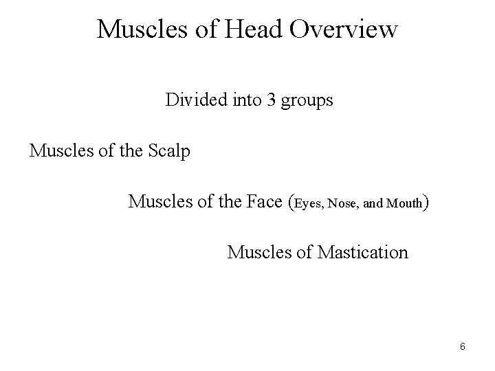 Muscles of Head Overview Divided into 3 groups Muscles of the Scalp Muscles of Muscles of Head Overview Divided into 3 groups Muscles of the Scalp Muscles of