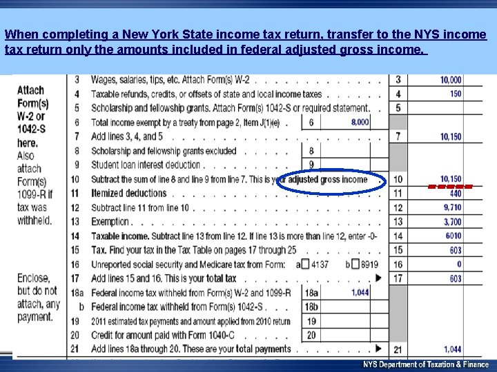 When completing a New York State income tax return, transfer to the NYS income