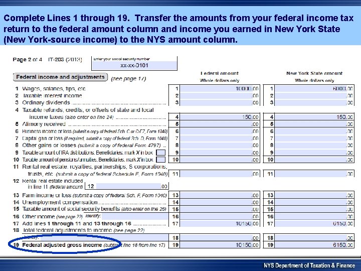 Complete Lines 1 through 19. Transfer the amounts from your federal income tax return