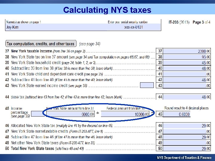 Calculating NYS taxes 