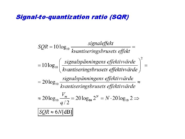 Signal-to-quantization ratio (SQR) 