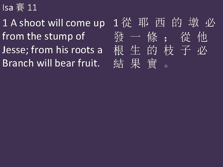 Isa 賽 11 1 A shoot will come up from the stump of Jesse;