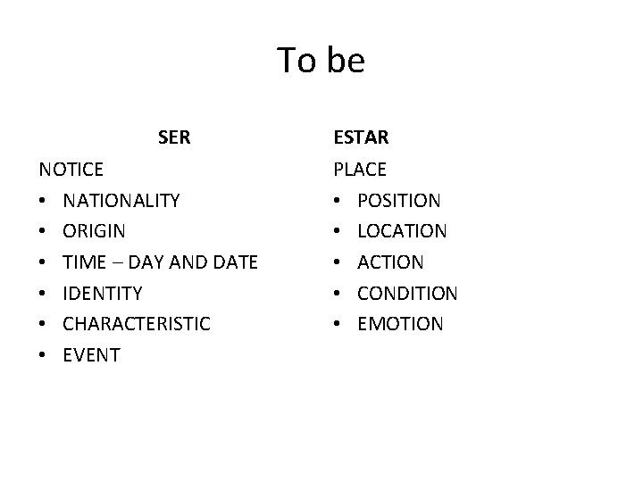 To be SER NOTICE • NATIONALITY • ORIGIN • TIME – DAY AND DATE