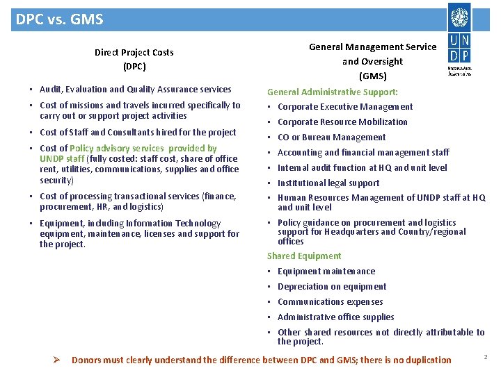 DPC vs. GMS DPC vs GMS Direct Project Costs (DPC) General Management Service and