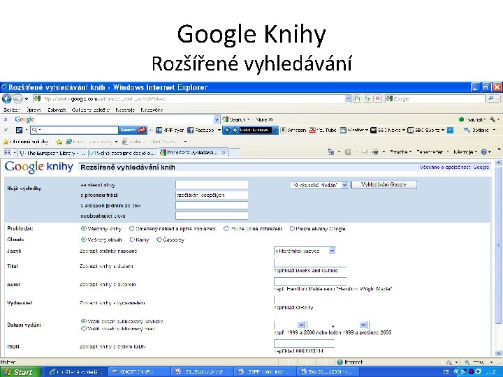 Google Knihy Rozšířené vyhledávání 