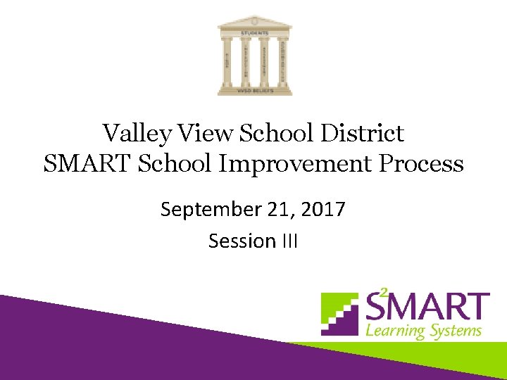 Valley View School District SMART School Improvement Process September 21, 2017 Session III 