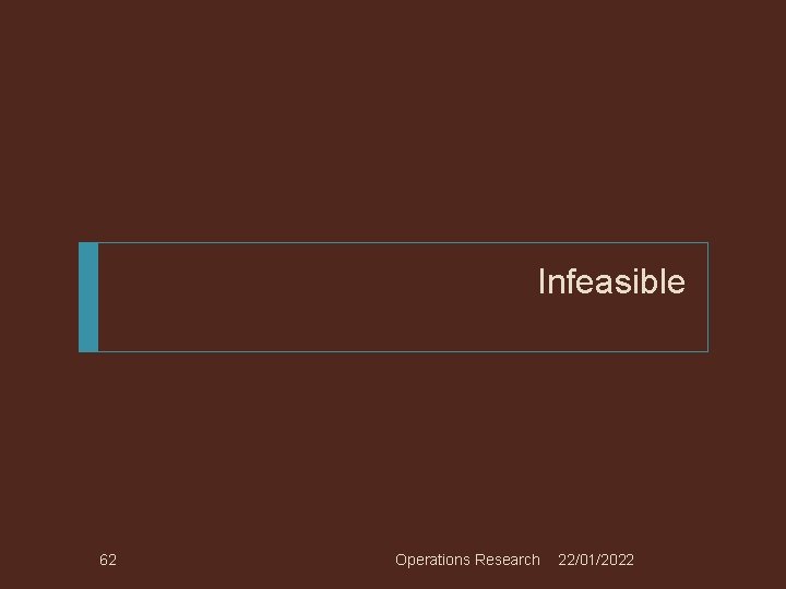 Infeasible 62 Operations Research 22/01/2022 