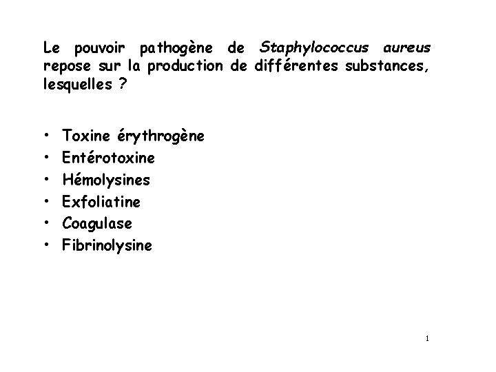 Le pouvoir pathogène de Staphylococcus aureus repose sur la production de différentes substances, lesquelles